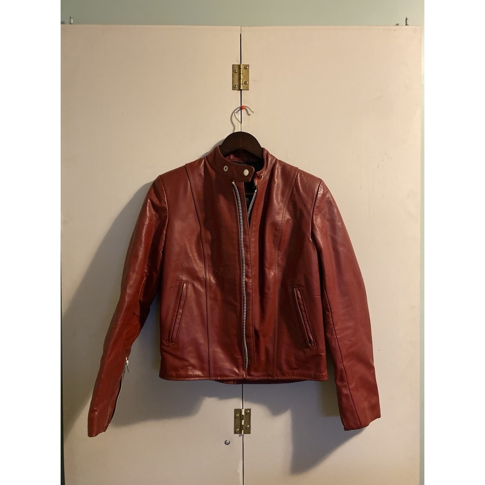 VTG Golden Crown by Bristol Leather Cafe Racer Jacket Oxblood Maroon Woman 10